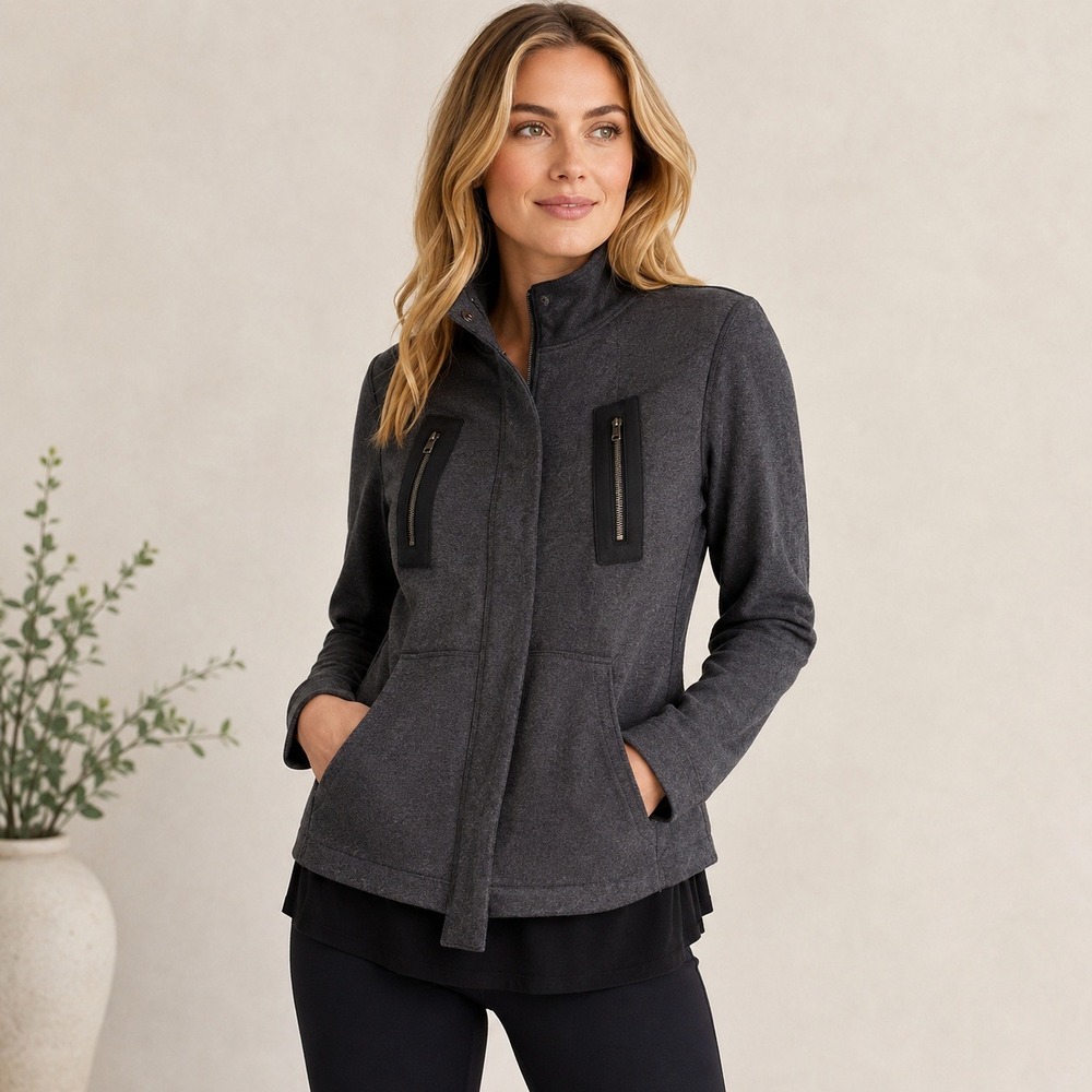 CAbi Love Carol 3184 Mesh Back Jacket Gray Black Belted Size S
